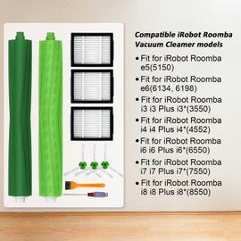 7 Pack Replacement Parts for iRobot Roomba i3 i3+ i4 i6 i6+ i7 i7+ i8 i8+/Plus E5 E6 E7 I,E &J Series Vacuum Cleaner, 1 Set Multi-Surface Rubber Brushes, 3 HEPA Filters, 3 Edge-Sweeping Brushes