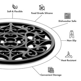 Boxiki Kitchen Salvamanteles de Silicona | Salvamanteles para Platos Calientes | Almohadillas para Orejas de Silicona | Salvamanteles de Silicona | Alfombrillas de Silicona para microondas (Black)