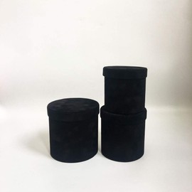 UNIKPACKAGING Premium Quality Round Velvet Flower Box, Gift Boxes for Luxury Flower and Gift Arrangements, Set of 3 pcs (Black)