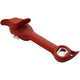 Kuhn Rikon 5-in-1 Auto Safety Master Can Opener For Cans, Bottles, Jars, - Red