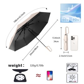 Compact Folding Umbrella Carabiner Handle Coating Layer Fabric Blocking UV Protection 99.9%/Car/Small Travel Backpack/Lightweight Portable/Rain Sun Anti UPF 50/Men Women Kids