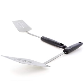 Stainless Steel Spatula Rustproof Heat Resistance Ergonomic Round Rubber Grip Handle Non-Slip Slotted Turner Cooking Spoon for Kitchen Pack of 2 - By Ram-Pro