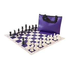 The House of Staunton Standard Chess Set Combination - Triple Weighted Regulation Pieces, Vinyl Chess Board and Standard Bag (Purple)