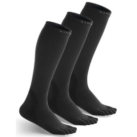 TikMox Toe Socks, Crew Breathable Running Socks, Athletic Arch Support Five Finger Socks 3-Pairs black for Men & Women(S)
