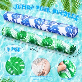 Lunmon 2 Pack Foam Swim Pool Noodles 50 x 6 Inch Jumbo Swim Noodles Soft Quick-Drying Mesh Fabric Covered Large Bean Bag Pool Floats for Adults Accessories Summer Beach Party(Leaf)