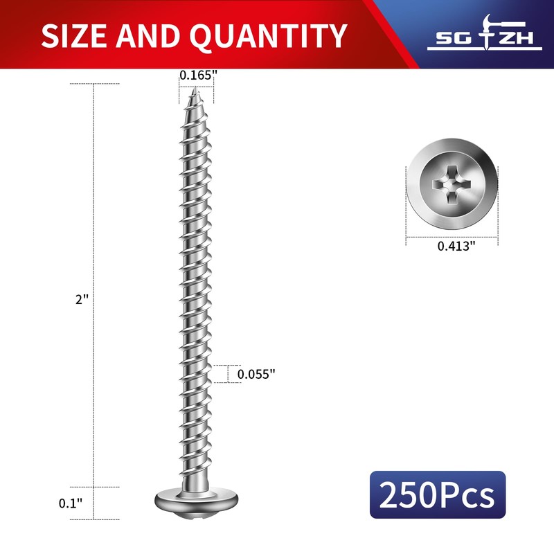 #8 x 2 Inch Wood Screw 250Pcs 410 Stainless Steel