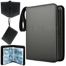 Trading Card Album Scrapbook for Football Cards Album 4 Pockets Football Cards for 50 Pages 400 Cards Capacity Football Collecting Album with Zip Carry Handle (Black)