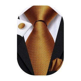 Hi-Tie Ties for Men Silk Men Tie Sets Necktie Pocket Square Cufflinks Wedding Business Formal Party,orange gold plaid