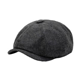COACOM 1 Black Melon Hat, Flat Cap for Men, Newspaper Boy Hat with Herringbone Pattern, Sun Protection Beret, Retro and Versatile Accessories, Suitable for Picnics and Fishing, black