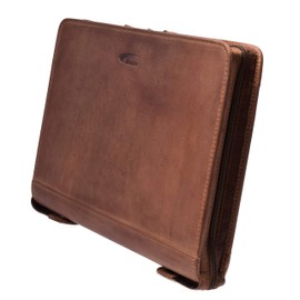 MENZO Leather Writing Case, Document Folder, Genuine Buffalo Leather Folder, Writing Case, Business Folder, Messenger Bag, Folder for Ring Inserts, Conference Folder, Leather Folder, Brown/dark brown,