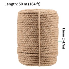 FUNSUEI 164 Feet 1/2 inch Jute Rope,12 mm Hemp Rope Strong Jute Twine for Hanging, Gardening, Camping, Bundling, Crafts, Brown