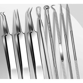 스테인레스 8종 피지압출기 블랙헤드 피지핀셋 피지제거기 흡입기 Stainless Steel 8-Item Pore Extractor Blackhead Remover Pore Tweezers Suction Device