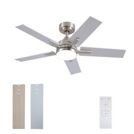 SODSEA Ceiling Fans with Lights, 42 inch Nickel Ceiling Fan with Light and Remote Control, Reversible, 3CCT, Dimmable, Noiseless, Small Ceiling Fan for Bedroom, Indoor/Outdoor Use
