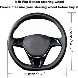 LOTEZAVA D Shape Steering Wheel Cover Soft PU Leather Microfiber Sport Style Non-Slip Breathable Car Steering Wheel Cover Fits 14.5"-15" Car Accessories for Women Men