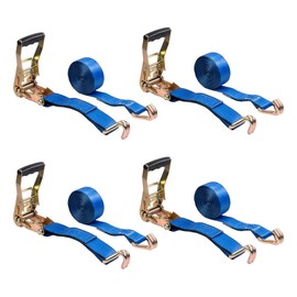 Mytee Products (4 Pack) 2 Inch x 15 FT Blue Ratchet Strap with J Hooks - 10,000 Lbs Breaking Strength - Heavy Duty Tie Down Cargo Truck Straps with Wire Hooks for Flatbed, Truck, Trailers Pickup
