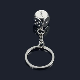 Calsgkspray Bright Silver Creative Metal Six-sided Dice Car Keychain Alloy Key Ring Pendant Decor Gift,y2k Dice Keychain Car Accessories and Charms for Women Men