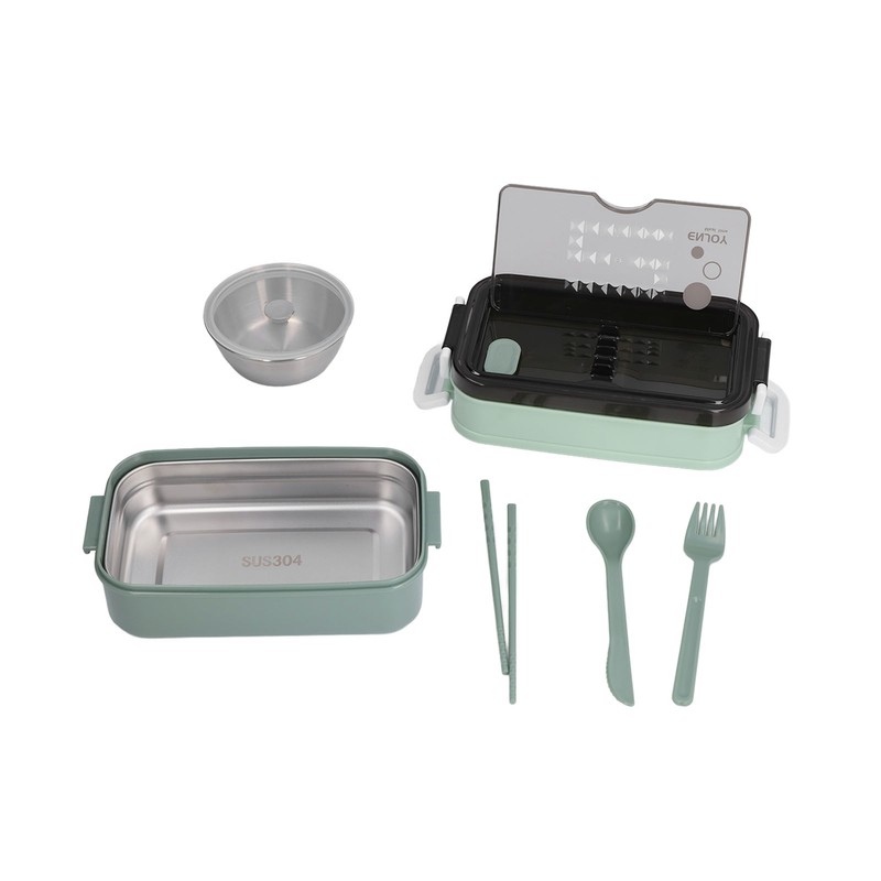 Lunch Box 2 Tier Stackable Container Folding Buckle Stainless Steel