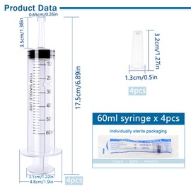 VooGenzek 4 Pieces 60 ml Plastic Liquid Measuring Tool with Cap, Individually Packed, Plastic Liquid Filling Tube for Scientific Laboratories, Animal Feeding, Plant Watering