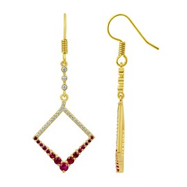 18K Yellow Gold Plated Red 1Ct Lab Created Ruby and White Simulated Diamond Dangle Earrings For Women, Jewelry Gifts For Mom Wife Her, 18K Yellow Gold Plated 1Ct Lab Grown Ruby 0.50Ct Simulated