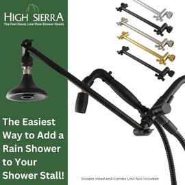 High Sierra® - Heavy Duty 12” Adjustable Shower Arm Extension - Easily Raises and Lowers Shower Heads - Floating Nut For Precise Vertical Alignment - Matte Black Finish