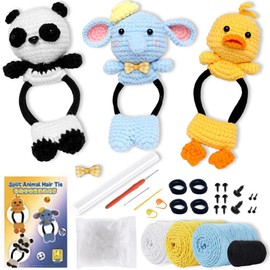 Crochet Kit for Beginners, 3 Pieces Animal Crochet Set for Beginners Children DIY Braided Hair Cord Crochet Set with Yarn Instructions Crochet Hook Set Crochet Animals Crochet Set for Beginners Adults