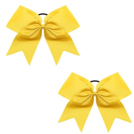 Caenagrion 2 PCS 8 Inch Large Gold Cheer Hair Bows Ponytail Holder Elastic Band Handmade for Cheerleaders Teen Girls College Sports