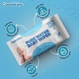 Cooshkins De-Chlorinated Pure Water Baby Wipes with Gentle 99.9% Water Formula with Grapefruit - Extract 60 Count (Pack of 1) - Pure Comfort for Your Little One