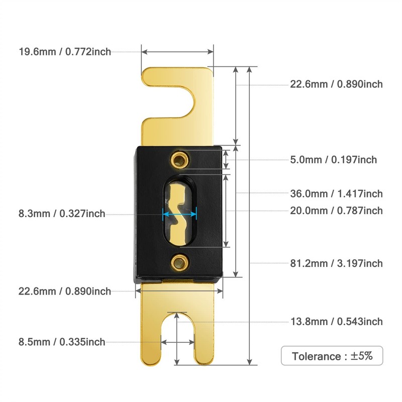 Chanzon 5pcs 80A ANL Gold Plated Bolt Fuse
