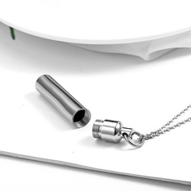 Dolity Capsule Pendant Necklace Silver Stainless Steel Cremation Urn Jewelry Ashes