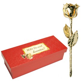 Real Golden Rose with Dedication Will You Marry Me?, Covered with 999 Gold, Approx. 28 cm, with Gift Box and Certificate of Authenticity