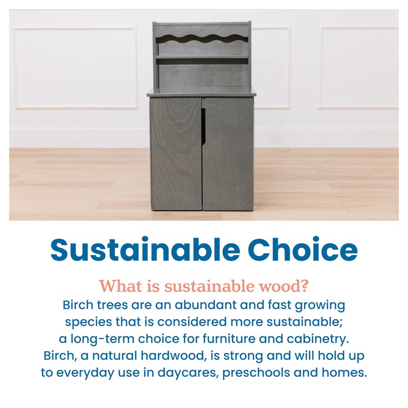 ECR4Kids Play Kitchen Storage Cupboard, Wooden Playset, Grey Wash