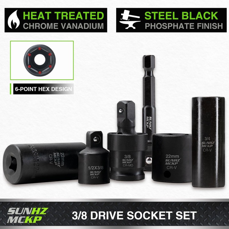 SUNHZMCKP 3/8" Drive Impact Socket Set, 52 Piece Standard SAE