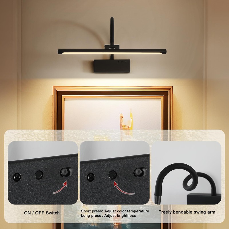 JOOSENLUX Wireless Picture Light - Battery Operated Black Wall Light
