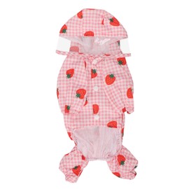 Dog Raincoat Hooded Reflective Breathable Lightweight Strawberry Patterns Puppy Rain Jacket for Daily Walking S