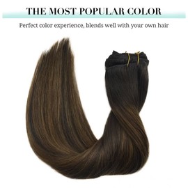 DOORES Clip-In Real Hair Extensions, Balayage Dark Brown to Chestnut Brown Extensions, Real Hair, 35 cm, 14 Inches, 7 Pieces, 120 g, Remy Hair Extensions, Real Hair, Natural Real Hair Extensions