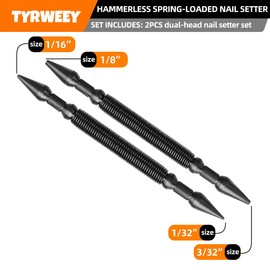 TYRWEEY 2-Piece Nail Setter Dual Head Nail Set, Dual Head Nail Setter, Spring Loaded Center Hole Punch, Hand Tool for Metal or Wood, Nail Setter Features 1/16-in, 1/32-in, 1/8-in, 3/32-in