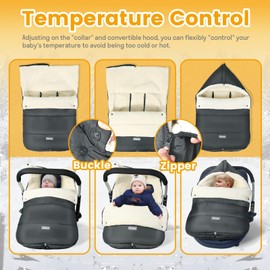 Orzbow Footmuff Baby Seat Winter Warm Foot Muff Baby Seat Universal Baby Seat Blanket for Baby with Berber Fleece, Waterproof Pongee Fabric, Dark Grey