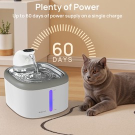 AIAUON Cat Water Fountain, Wireless Pet Fountain Battery Operated, 3.5L/118oz Dockstream Automatic Dog Water Dispenser for Drinking with Pet Hair Remover (Light Gray)