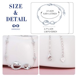 INFINIONLY Women's Bracelets, 925 Sterling Silver Bracelet, Infinity Symbol Bracelets with Dolphin, Decorated with Diamonds, Heart or Stars, Silver, Inlaid Zircon, Animal Element Bracelet, Sterling