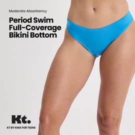 KNIX Kt Leakproof Teen Period Swim Bikini Bottom - Bikini Bottom for Teens - UPF 50+ Fabric, Machine Washable - Marina, Medium