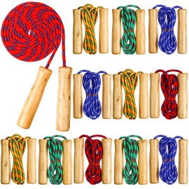 Aoriher 12 Pcs Jump Ropes for Kids Adjustable 7 ft Cotton Skipping Ropes with Wooden Handle for Students Fitness Outdoor Exercise Workout Fun Activity, Random Color