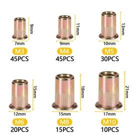 165 Pieces Rivet Nuts Set Thread Rivets M3 M4 M5 M6 M8 M10 Rivet Nuts Assortment Blind Rivet Nuts Flat Head Thread Rivets Acciaio Inossidable