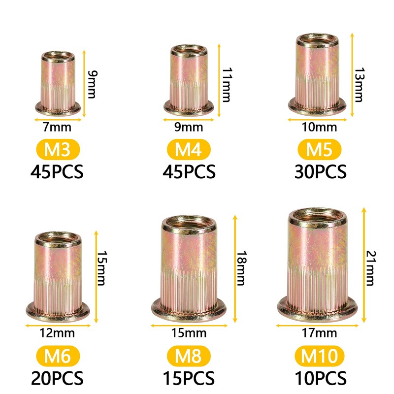 165 Pieces Rivet Nuts Set Thread Rivets M3 M4 M5