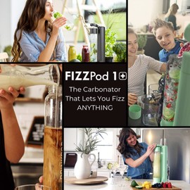 Fizzpod Soda Maker Home Soda Carbonation,Fizzy Bubbly Drink Machine with 3 PET Bottles, 3 Caps, 1 Carbonator Cap and Manual, Coffee, Tea and Cocktail Drinks with Fruit (Ash Green)