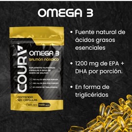 COURA - Omega 3 de Salmn Nrdico - 1200 mg de DHA y EPA - 120 Cpsulas para 2 Meses - Omega-3 Cpsulas Softgel Inoloras                                  