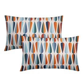 Mid-Century Lumbar Pillow Covers 12X20 In Blue Orange Drop Shapes Rectangle Pillow Cases Modern Retro Cotton Linen Throw Pillows Set of 2 Home Decor For Living Room Couch Cushion Porch Patio Outdoor