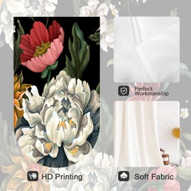 Coxila Floral Kitchen Window Curtains 27.5 x 39 Inch Small Short Mini Cafe Rod Pocket Vintage Boho Black Dark Flower Living Bedroom Room Home Treatment Set of 2 Curtain Panels Drapes Tiers