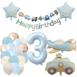 Deko 3. Geburtstag Junge Traktor Geburtstagsdeko 3 jahr Mädchen Luftballon 3. Geburtstag Pastel Blau Ballon Zahl 3 Party Deko