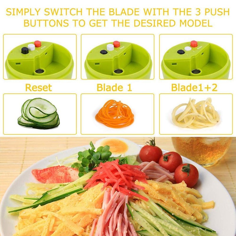 Spiral Vegetable Slicer, Manual Spiral Chopper with 3 Blades and