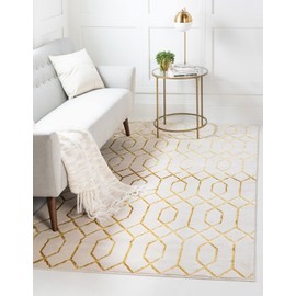 Unique Loom Marilyn Monroe Glam Collection Area Rug - Trellis (6' 1' x 9' Rectangle, White Gold/ Gold)